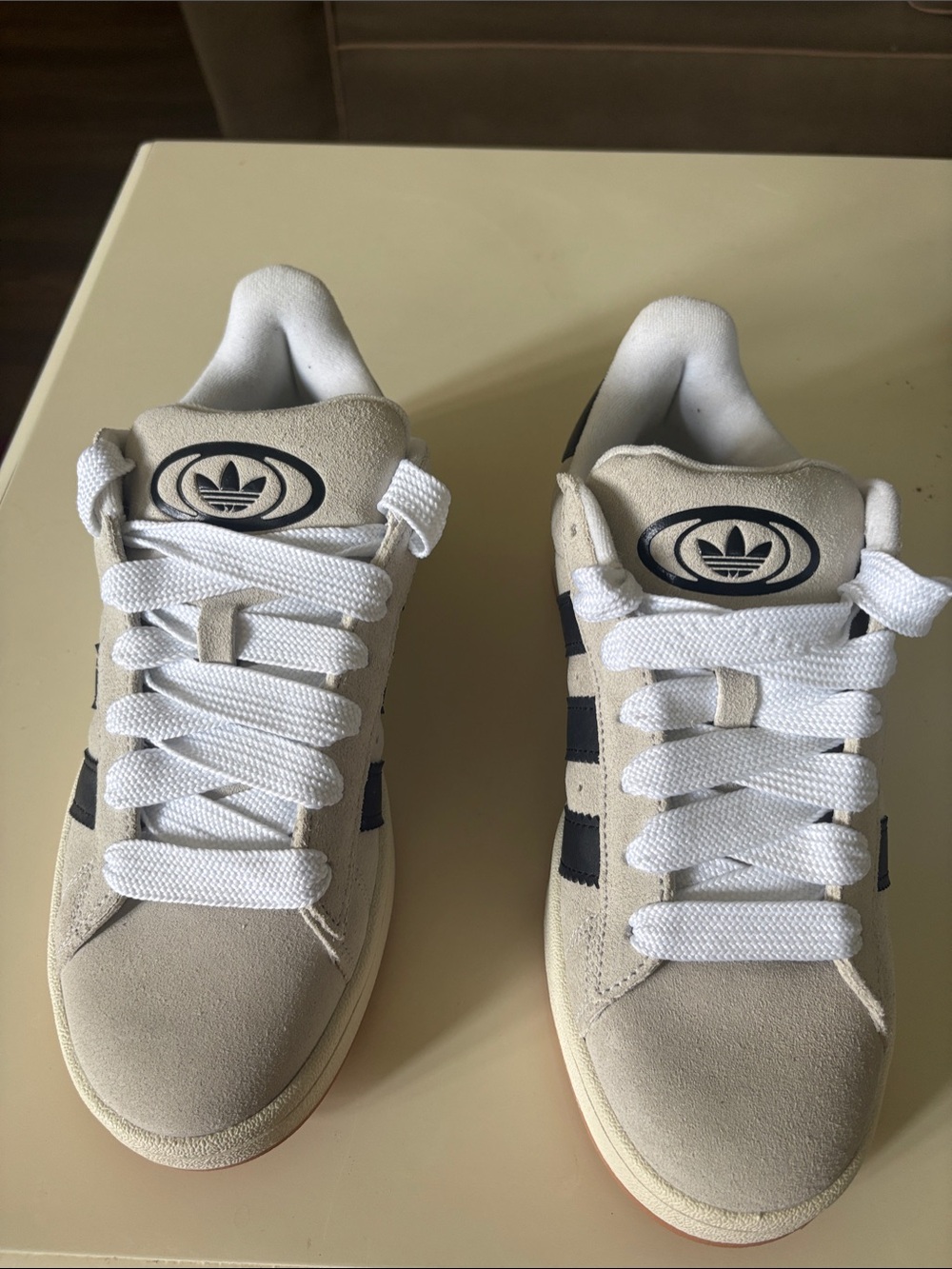adidas Men’s Beige Sneakers with Black Stripes